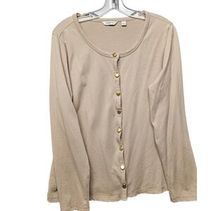 Liz Claiborne New York Tan Beige Cotton Button Front Cardigan Sweater Womens L